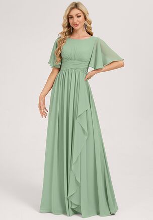 Celebrate love and friendship in the JJ's House Ornela A-line Ruched Chiffon Bridesmaid Dress! Designed to complement any wedding theme with its elegant details and a flattering silhouette, this gorgeous outfit ensures you look stunning while standing by the bride's side on her unforgettable day.