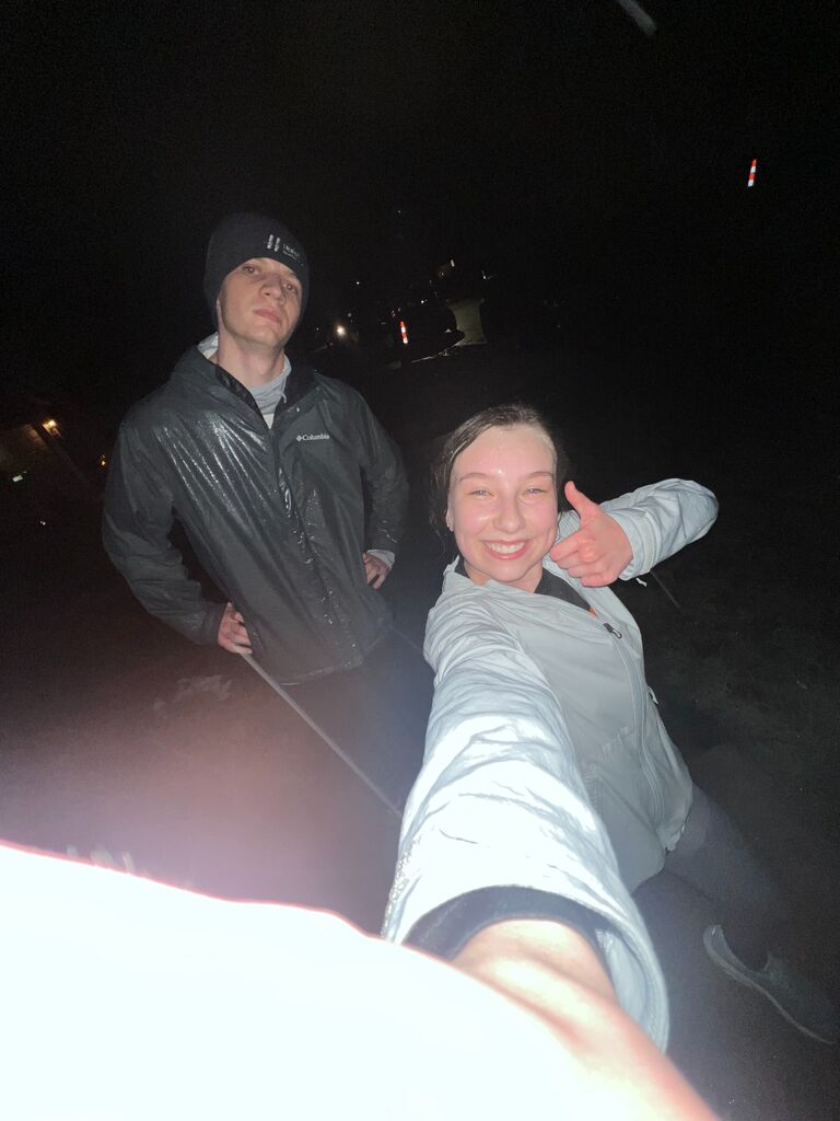 Annika and Jake's first run made it out of the group chat! They ran 3 miles in the rain.