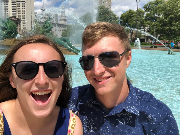 During the same weekend trip Sara and DJ took a drive into Philadelphia to go see the Marvel exhibit at the Franklin Institute. This photo was taken in Logan Circle and was actually the photo on DJ's phone case for a few years! 