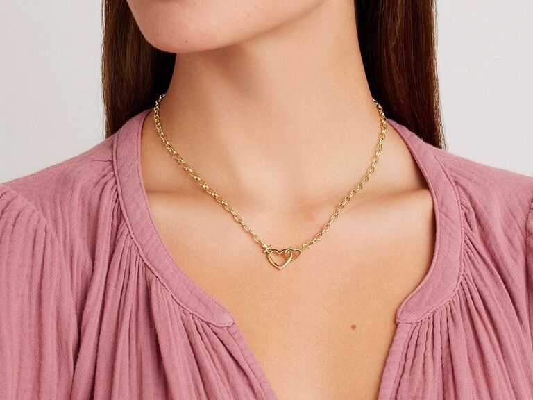 Gold chain with double heart clasp mother-of-the-groom necklace