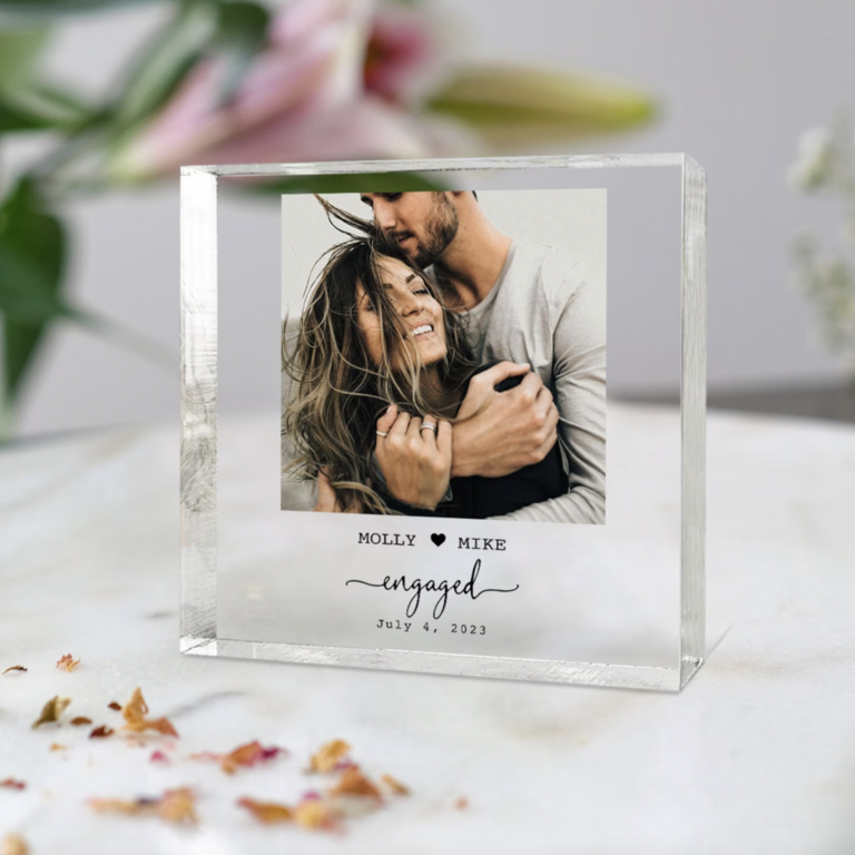 Personalized clear acrylic block engagement photo frame