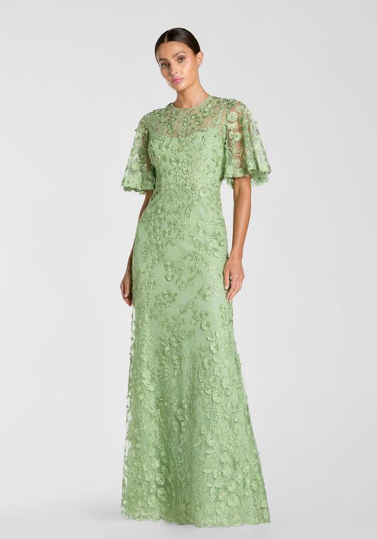 Mac Duggal Green Flutter Sleeve Floral Embroidered Net Gown Mother Of The  Bride Dress