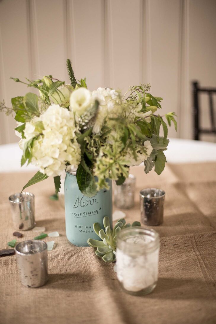 Ivory Flower Arrangements in Painted Mason Jars