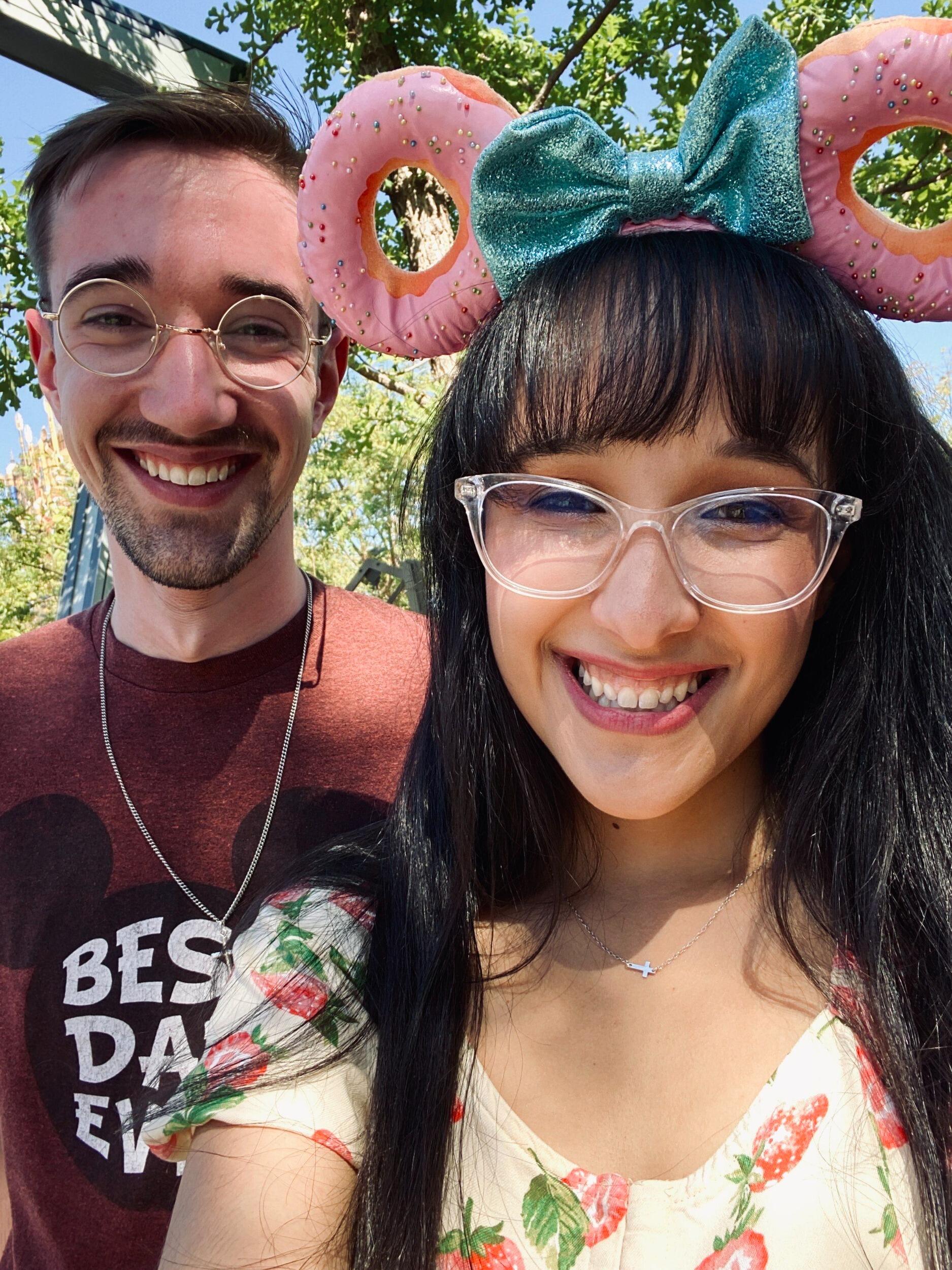 Meeting for the first time, in person, at Disneyland. Officially started dating.