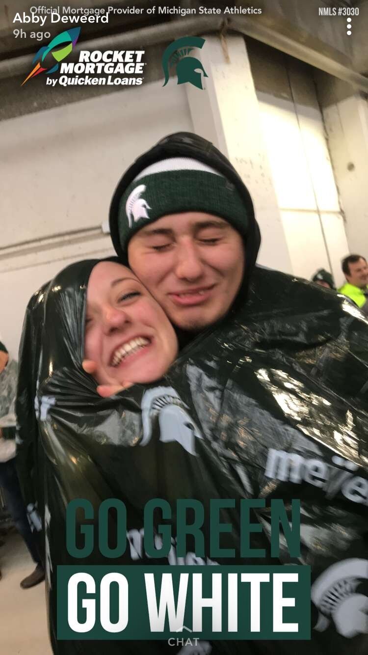 His least favorite MSU Football game with me :) (They delayed the game due to a storm and it proceeded to downpour for the entire 45 minute walk back to my dorm across campus. For whatever reason his rain coat just didn't do the job ¯\_(ツ)_/¯  )