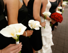 Bridesmaids wearing black dresses