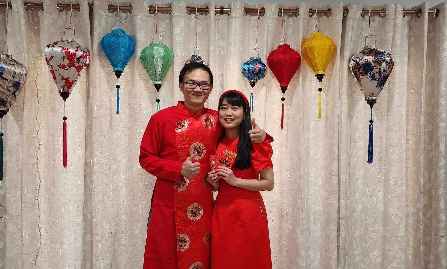 Lunar New Year in traditional Vietnamese Áo Dài 
