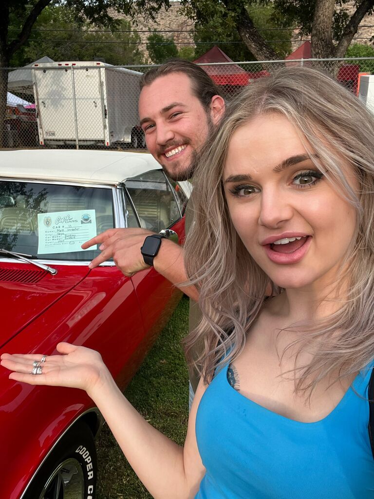 Laverkin Car Show. Matt & Emma are showing off Matt's dad's firebird.