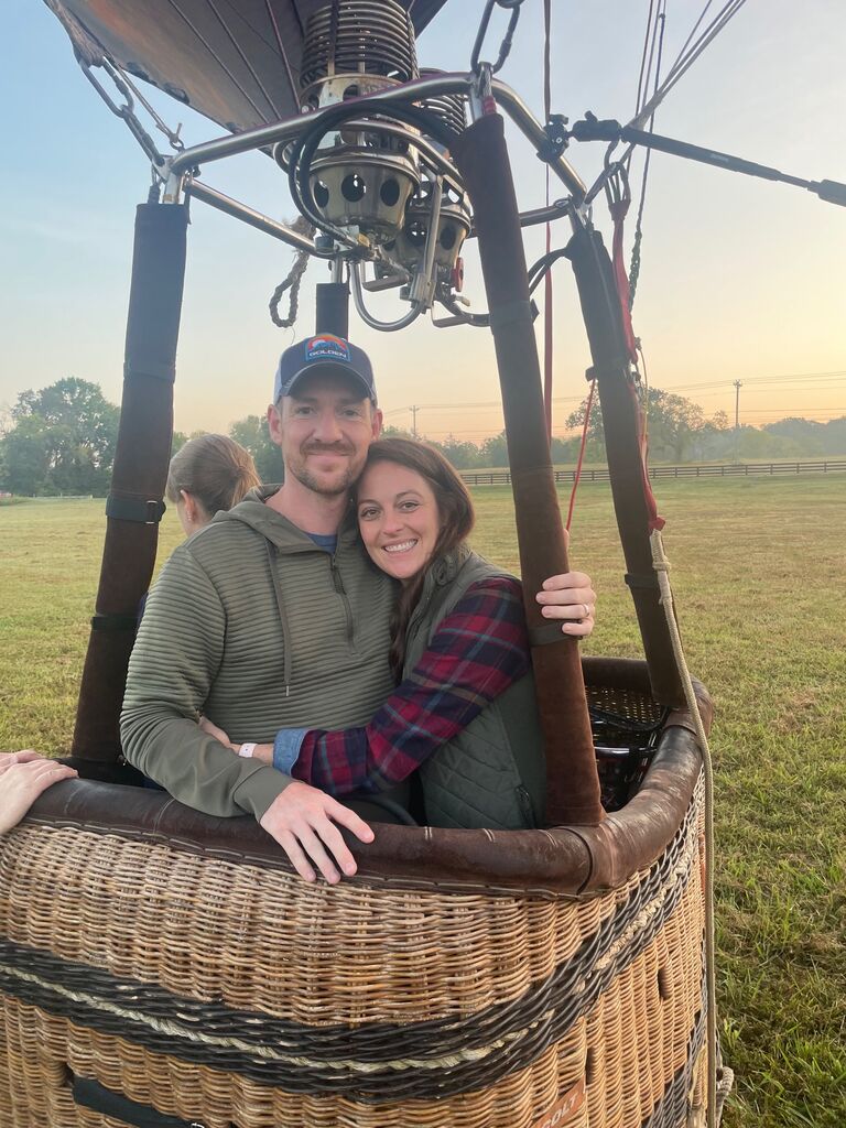 Celebrating Tom's birthday in a hot air balloon!