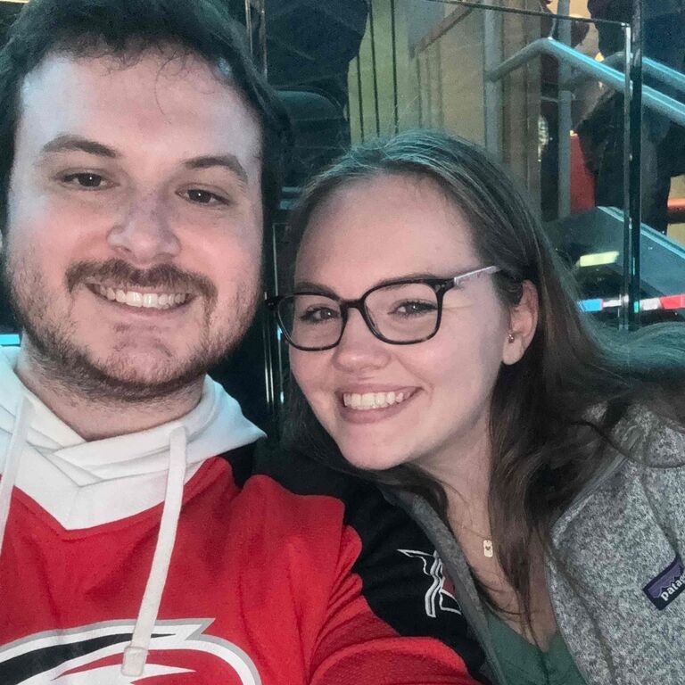 Celebrating Bryce's 25th birthday at a Carolina Hurricanes game.