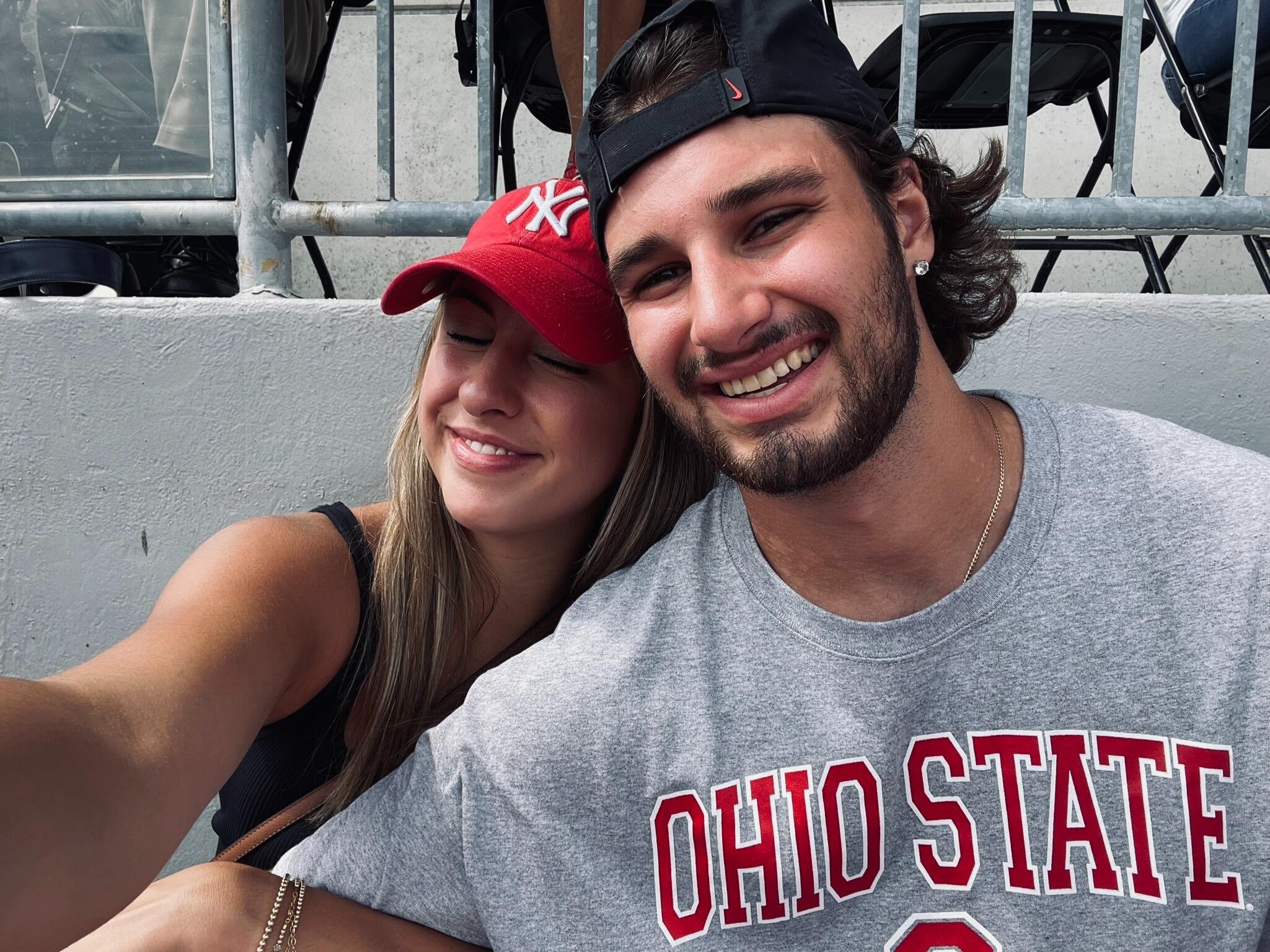 First months of dating, I got him surprise tickets to the Ohio State game, how spoiled. 