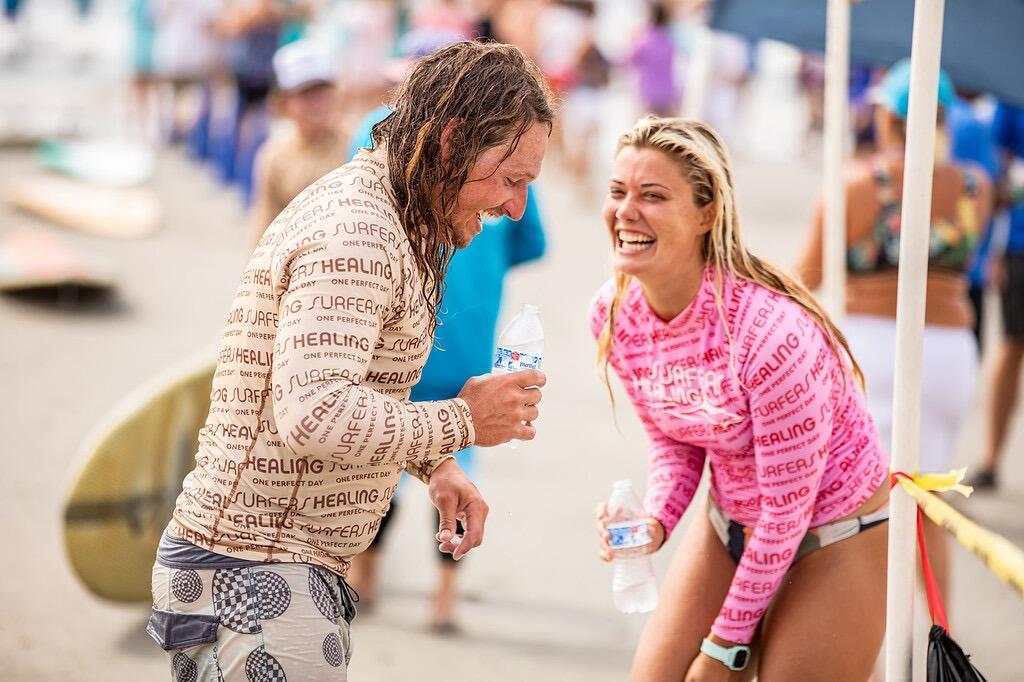 Both originally from the Carolina's, but living in FL and CA, we first met in Kat's hometown in southeastern North Carolina at the Surfers Healing Wrightsville Beach event. We hit it off immediately, and Kat did so well at the event she was invited to join the crew for the next stop in Folly Beach, SC, where Dylan learned to surf in his hometown. Kat said yes to joining the Surfers Healing tour for another stop, and Dylan made the ride from North to South Carolina with Kat in order to get to know her better.  