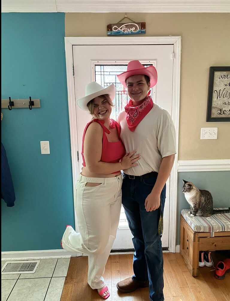 When the bride wanted to go see the barbie movie, so the groom dressed up for her