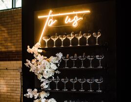 champagne escort display wall coupe glasses neon sign wedding reception anniversary party