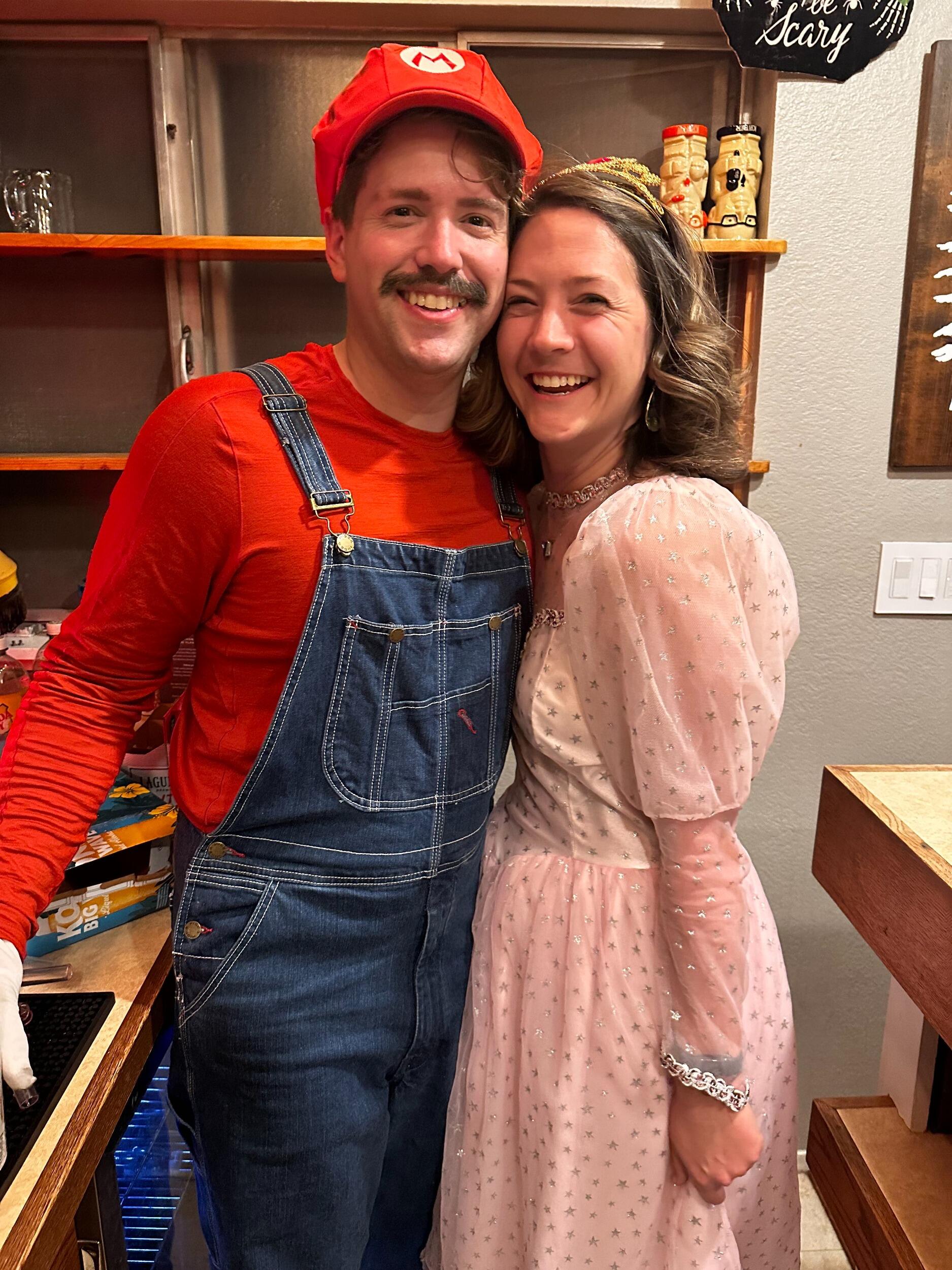 For Evan's birthday, we hosted a Super Mario party where we dressed as Peach and Mario!