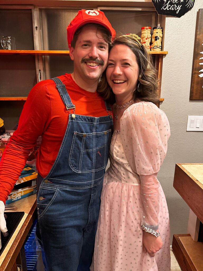 For Evan's birthday, we hosted a Super Mario party where we dressed as Peach and Mario!