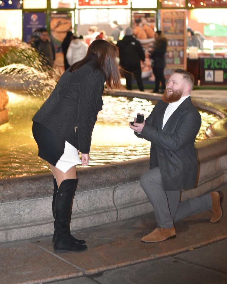 Dylan proposed on our 4th anniversary in Bryant park and Brianna told him she had to think about it (Don't worry, it was a bit and she said yes immediately after)