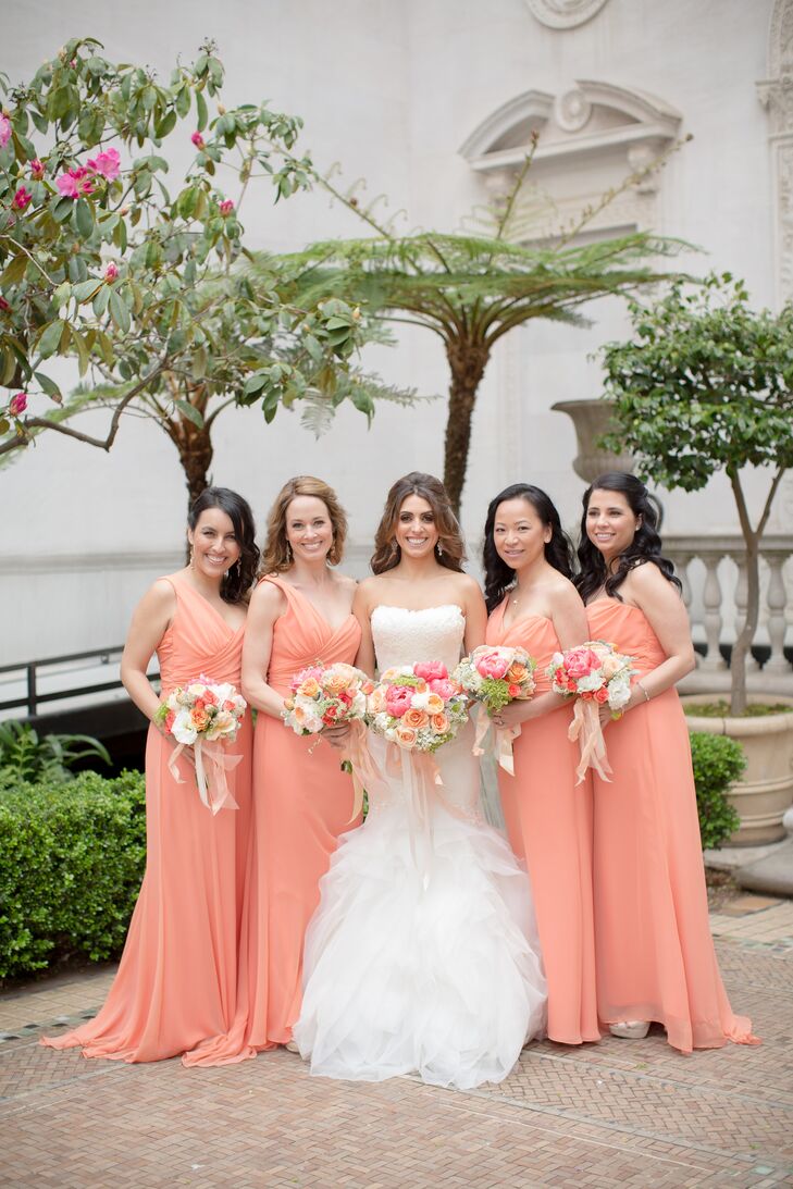 peach colored bridesmaid dresses