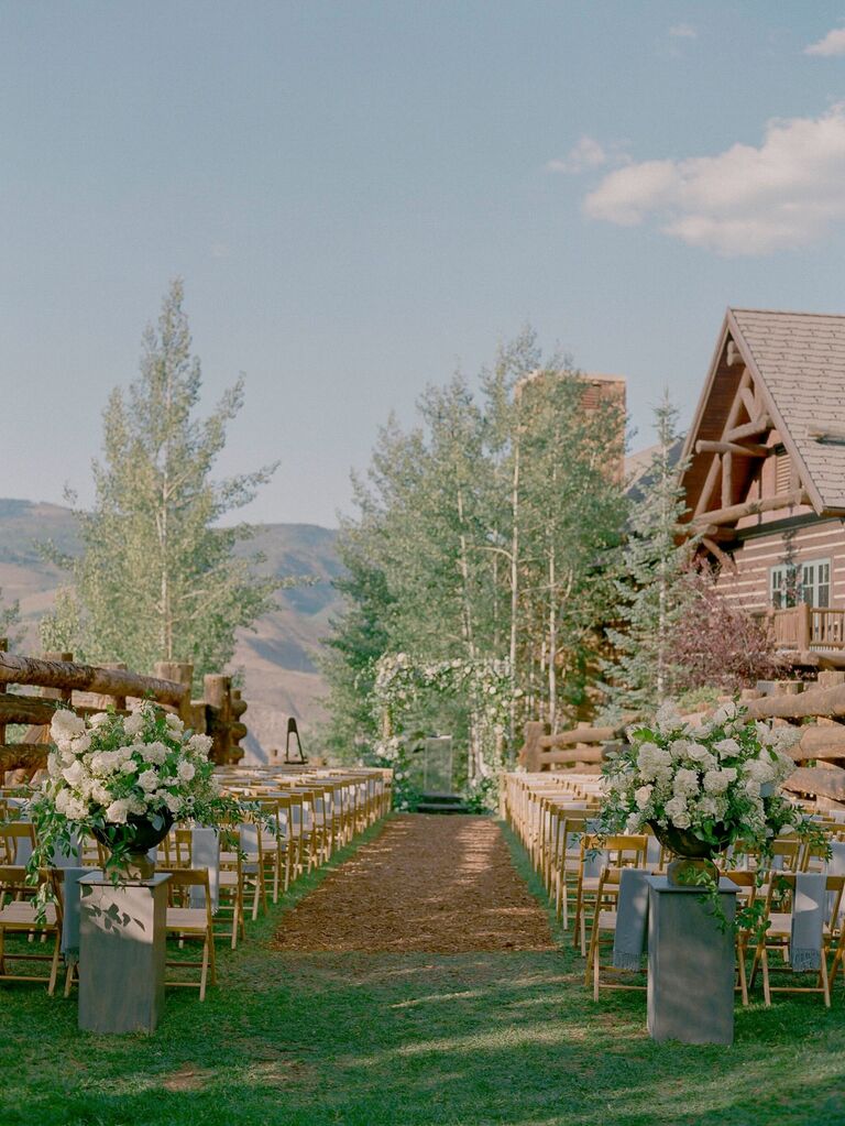 Rustic ourdoor aisle on a mountain ranch. 