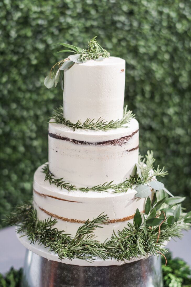 White Naked Cake with Fragrant Greenery