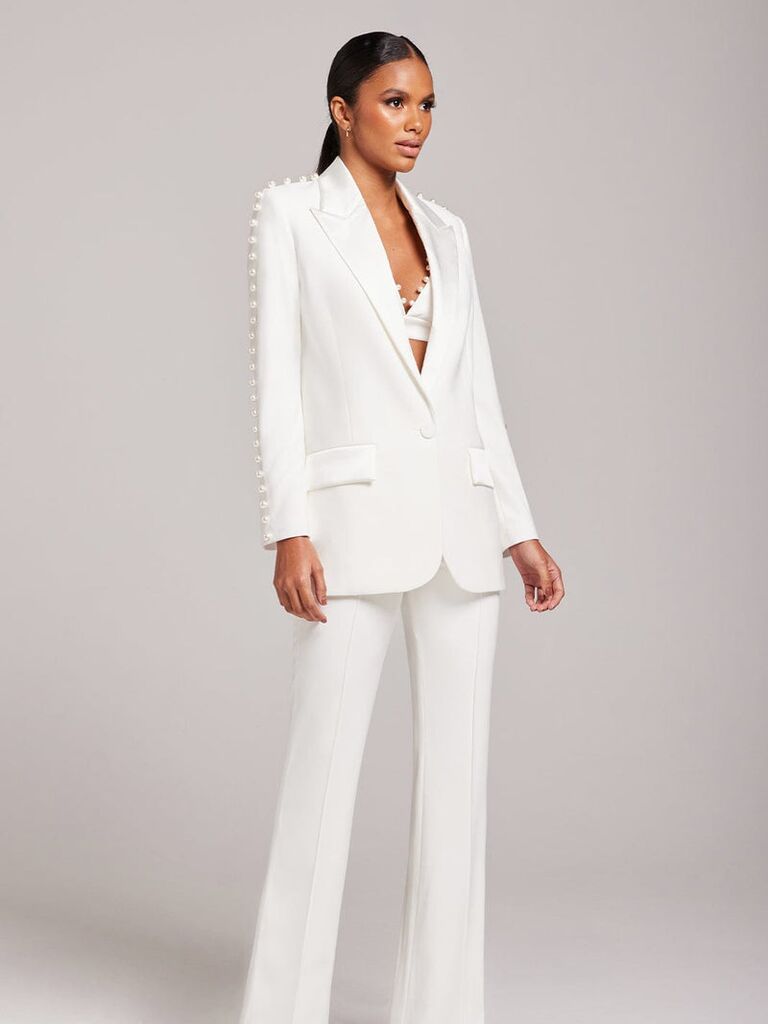 White Formal Pants Suit With Single Breasted Blazer and Straight Pants High  Waist, White Blazer Trouser Suit for Women, Bridal Pantsuit 