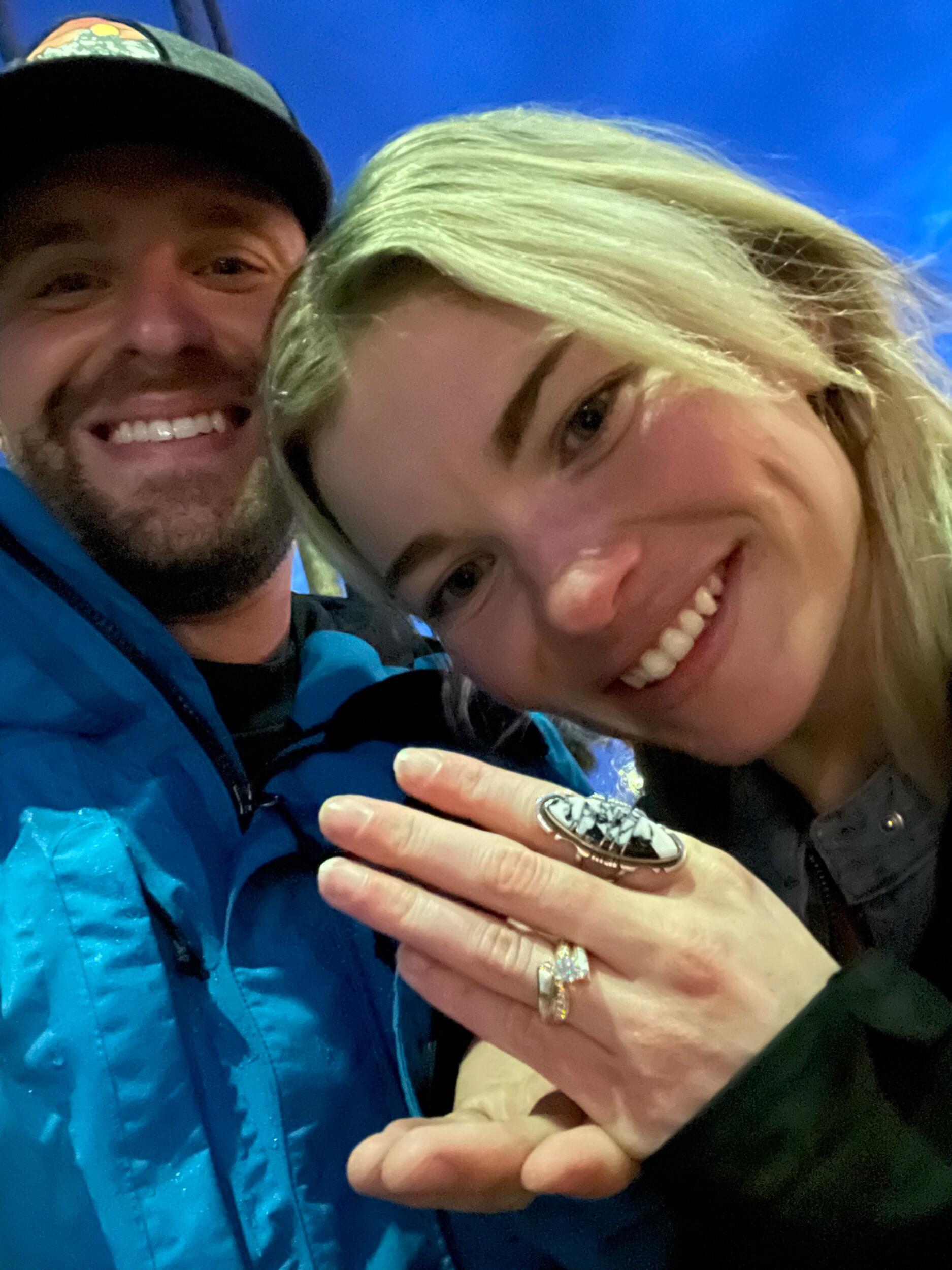 Danny finally proposed to Skye on a rainy afternoon on the Santa Cruz beach boardwalk in California (she finally said yes that weekend trip to San Francisco).