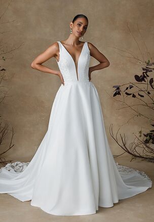 Soft Satin Wedding Dress with Plunging V-Neckline and V-Back