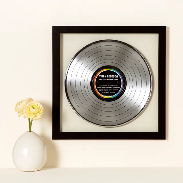 Personalized Metallic LP Record from Uncommon Goods for the best 25th wedding anniversary gift