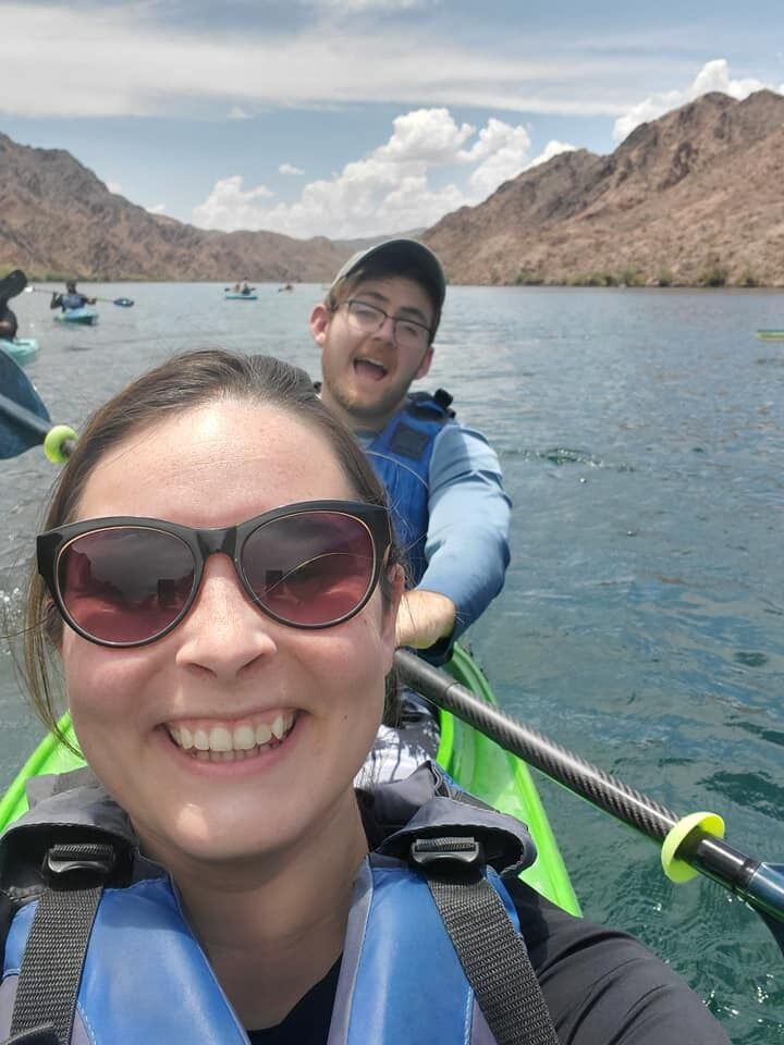 Lake Mead National Recreation Area Nevada/Arizona, tandem kayaking. Cali told everyone Chad was the engine for the kayak.