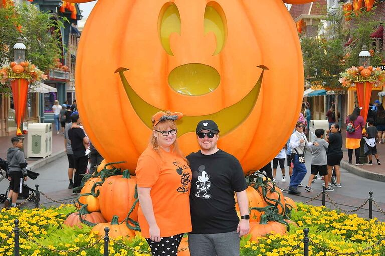 Enjoying the Halloween decorations at Disneyland!