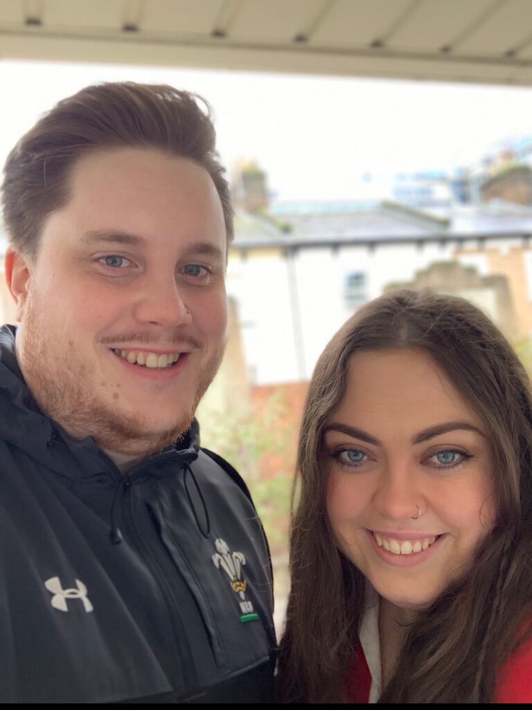 We officially give notice to marry. What you can’t see here is that we're both wearing Wales Rugby tops in the middle of Twickenham. The things you do for love, eh? 