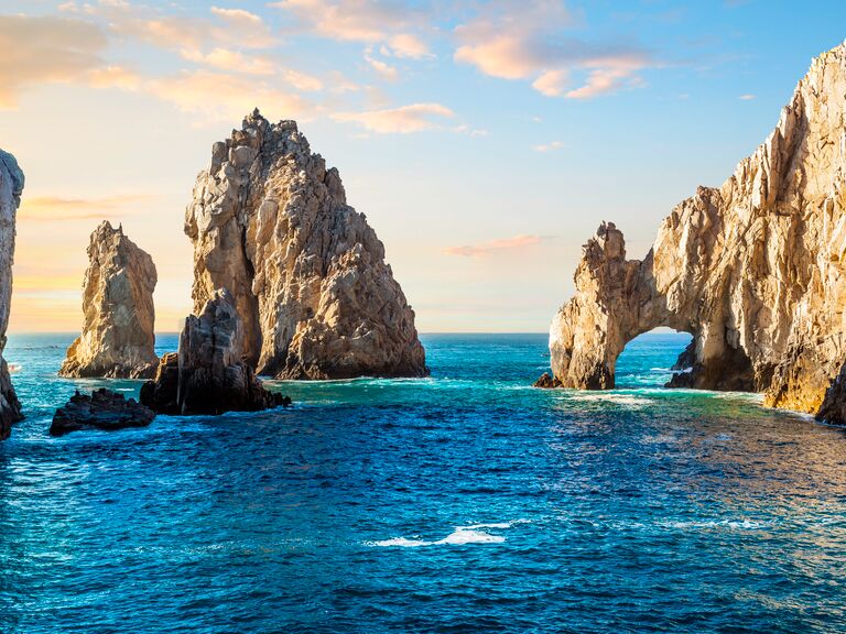 Early sunset view of the El Arco Arch at the Land's End rock formations on the Baja Peninsula, at Cabo San Lucas, Mexico