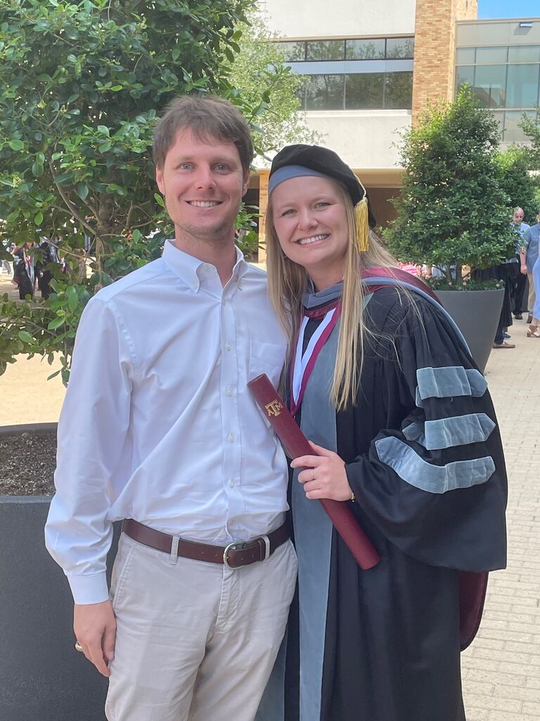 We survived four years of veterinary school together, even though technically only one of us became a vet. Corey's role in the process was to provide support, and he did this through his numerous commutes back and forth from Houston to College Station, considering he had already graduated. 