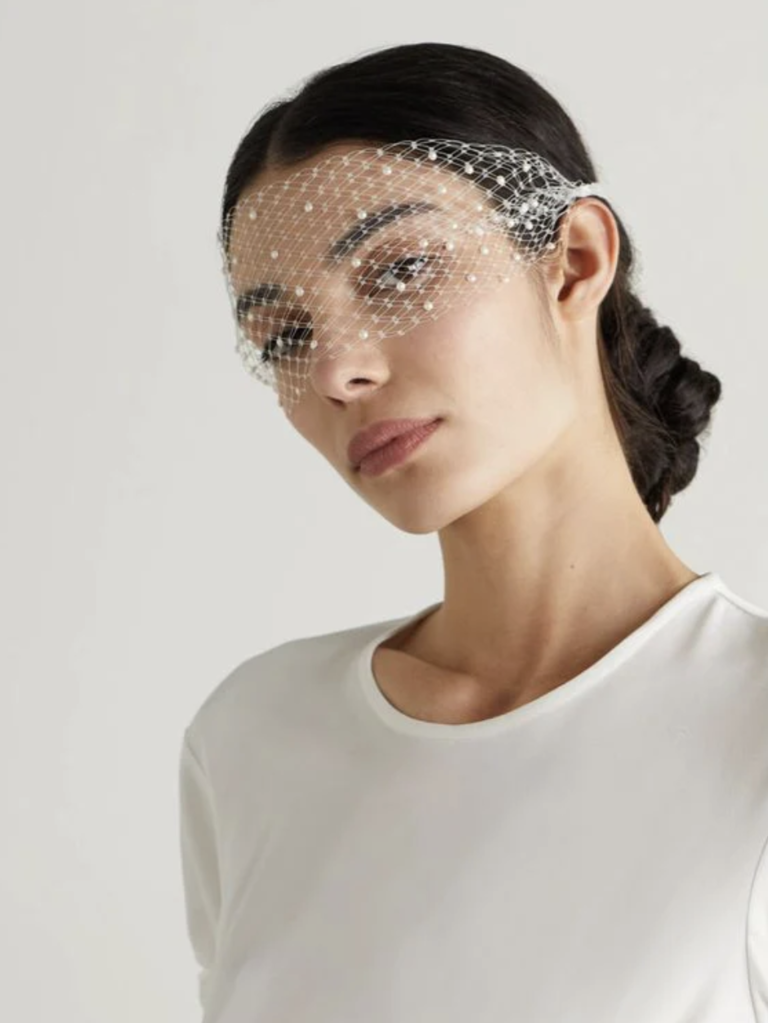 Tessa Kim Mini Birdcage Veil with Crystals - Ready to Ship Champagne / Rose Gold Comb / Mini