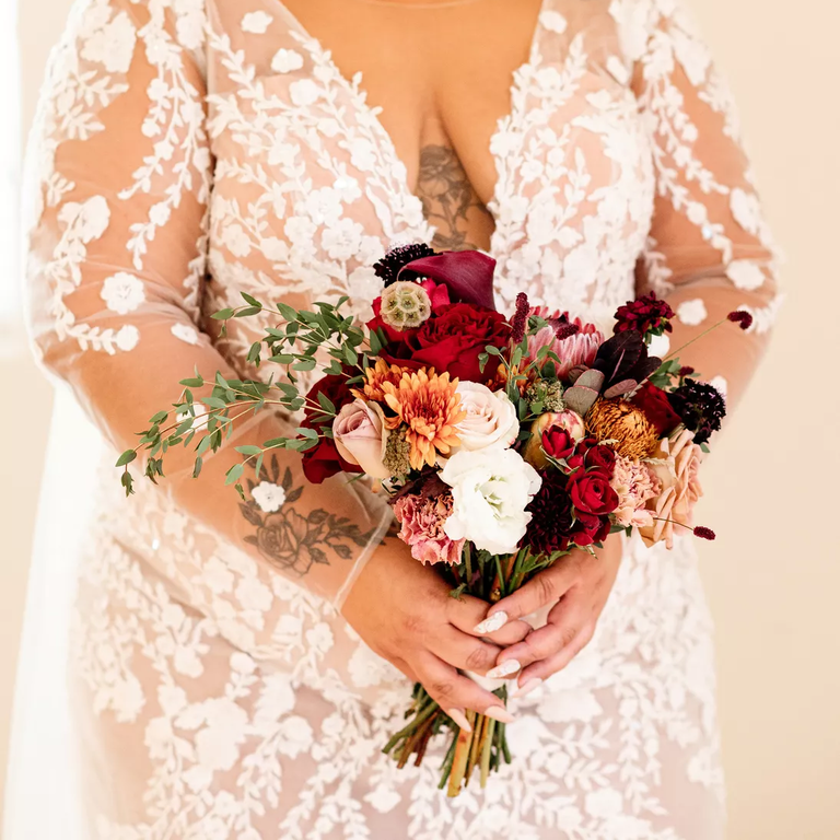 Boho bridal bouquet in jewel tones