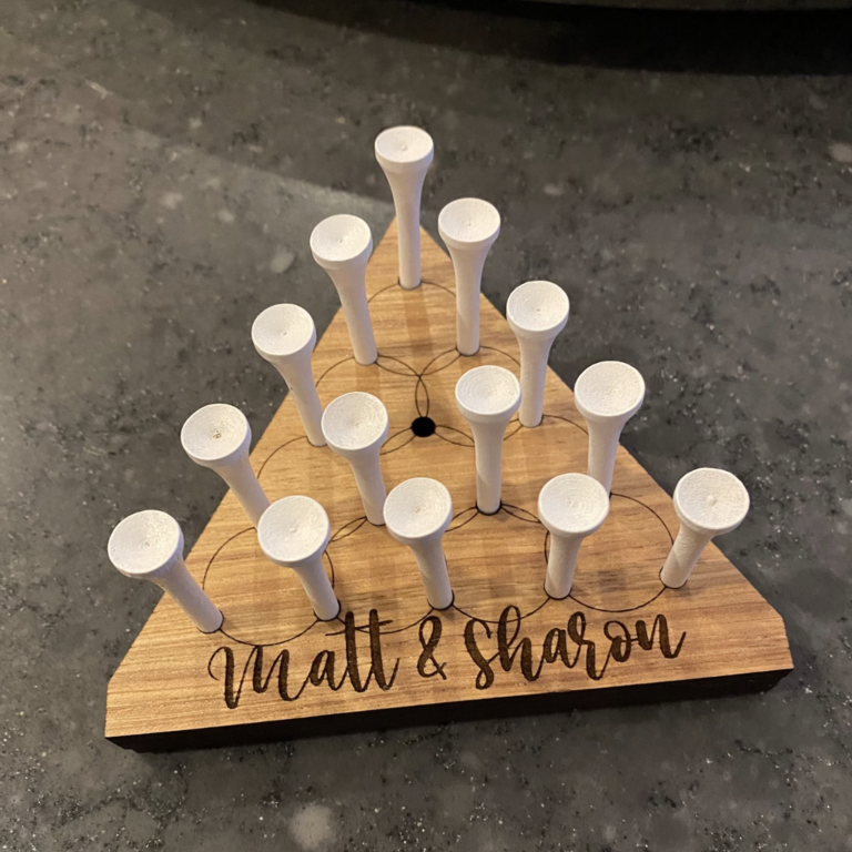 Personalized Triangle Peg Jump Game for rehearsal dinner