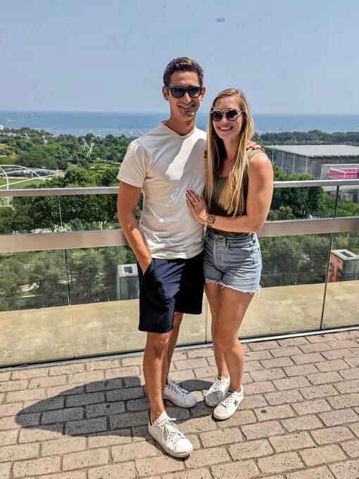 Our engagement at Cindy's rooftop in Chicago with our family of friends!