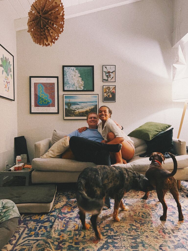 Our 4th anniversary, in our third apartment together, with our canine kiddos. 