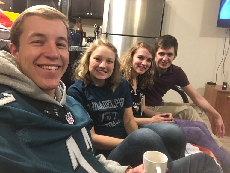 Kristi's first time cheering on the Eagles for the Super Bowl. Andy has slowly converted her into a fan.