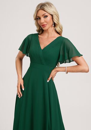 Celebrate love and friendship in the JJ's House Evyenia A-line Pleated Chiffon Bridesmaid Dress! Designed to complement any wedding theme with its elegant details and a flattering silhouette, this gorgeous outfit ensures you look stunning while standing by the bride's side on her unforgettable day.