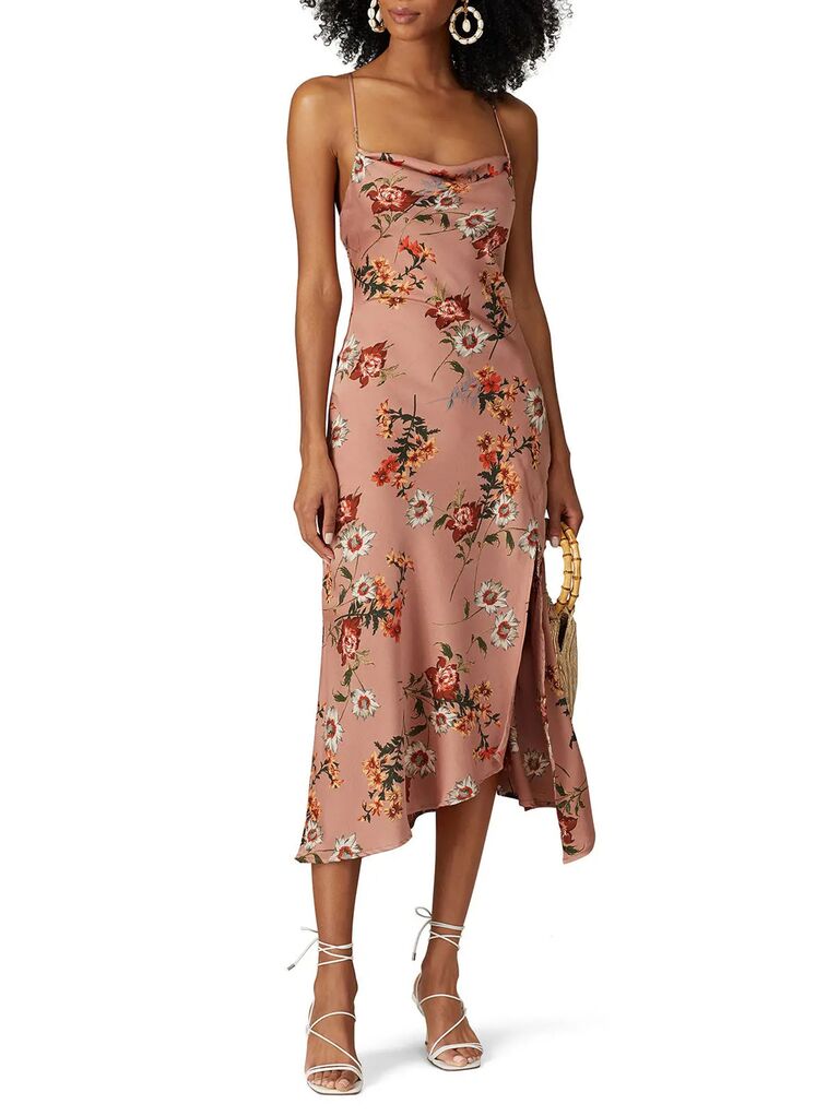 ASTR The Label pink floral wedding guest dress from Rent the Runway
