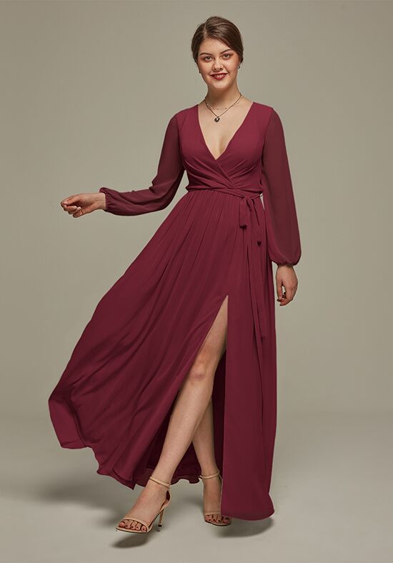 My whole heart burgundy long sleeve wrap online dress