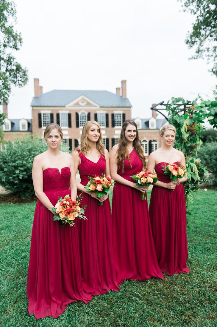 J Crew Floor Length Burgundy Bridesmaid Dresses