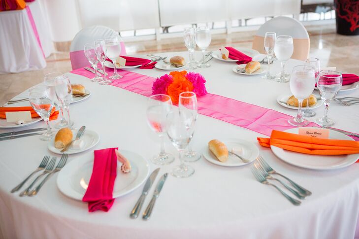 Pink And Orange Reception Dining Table Decorations