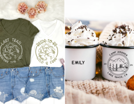 Camping bachelorette party ideas including tshirts and mugs