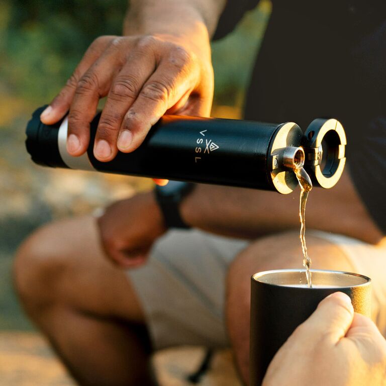 Flask pouring coffee with speaker at the bottom cool gift idea for husband