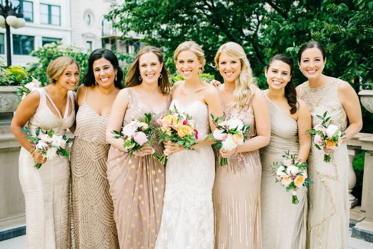 Glam Gold-Embellished Bridesmaid Dresses