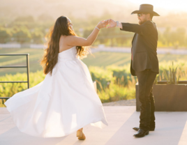 Bride and groom's first dance outside