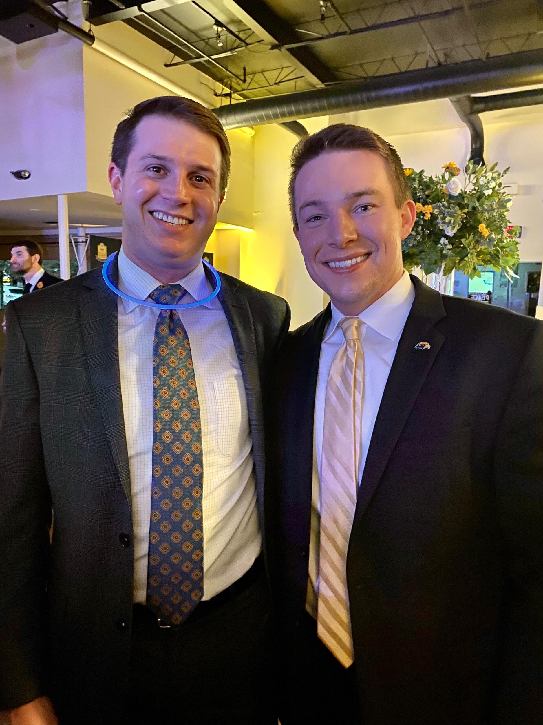 Hanging out at the Second Annual USM Alumni Bash! Harrison has become quite a Golden Eagle over the years thanks to Gavin. Ha! 