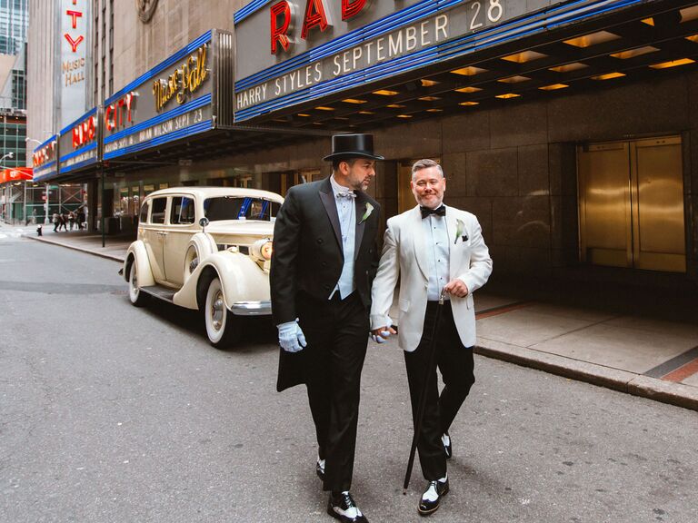 grooms in formal white tie tuxedos in New York City